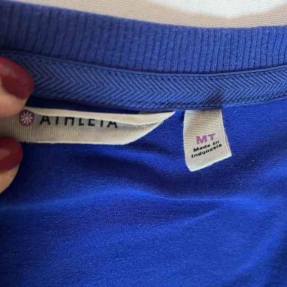 Athleta size Med tall royal Blue Ruched v- neck Sheath Dress with cap Sleeves - Picture 7 of 11